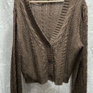 American Eagle Brown Cable Knit Cardigan Sweater